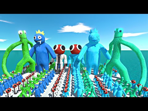 Rainbow Friends Green + Blue + Red vs Ice Itself - Animal Revolt Battle Simulator