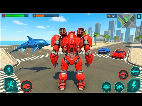Red Dolphin 🐬 Robot Multiple Transform Wars: Car Drone Flying Dolphin Robot Game - Android Gameplay