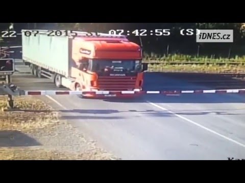Truck vs train. Railroad crossing accident in Studenka, Czech Republic