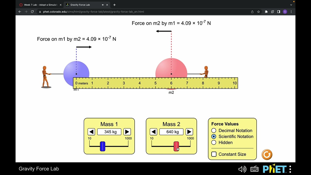 Explanation and Walkthrough of Gravity Force Lab from PHET