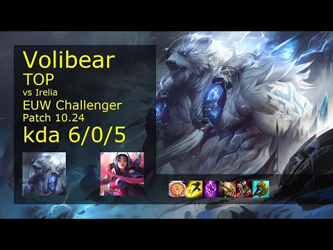 Volibear Top vs Irelia - EUW Challenger 6/0/5 Patch 10.24 Gameplay