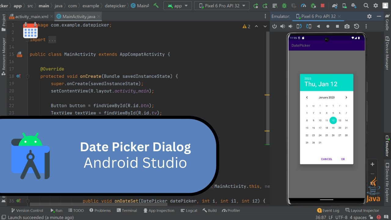 How to create date picker dialog in Android Studio using java