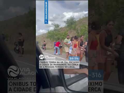 Ônibus tomba na BR-316, próximo a cidade de Maribondo/AL. Cerca de seis pessoas ficaram feridas