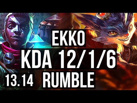 EKKO vs RUMBLE (MID) | 3.3M mastery, 12/1/6, Rank 6 Ekko, 1300+ games, Godlike | EUW Master | 13.14