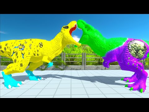 HULK T-REX vs WOLVERINE T-REX DEATH RUN - Animal Revolt Battle Simulator