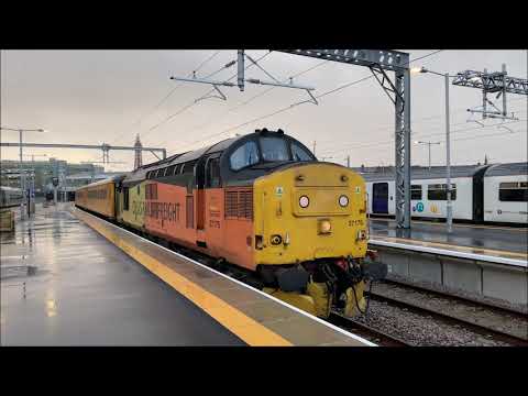 Colas Network Rail Test Train 37099 + 37175 power out of Blackpool North *HD*