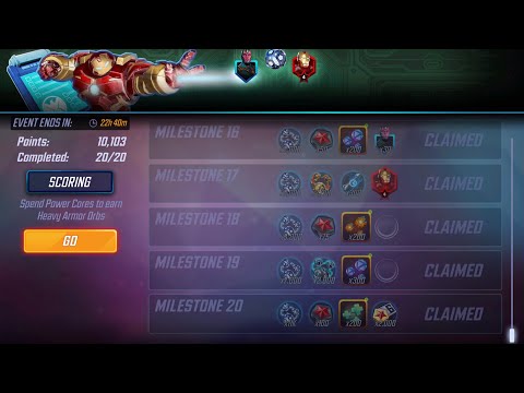 Whale Out!  Power Core Milestone 100%, Heavy Armor Orb + Elite 6RS Opening, Marvel Strike Force MSF