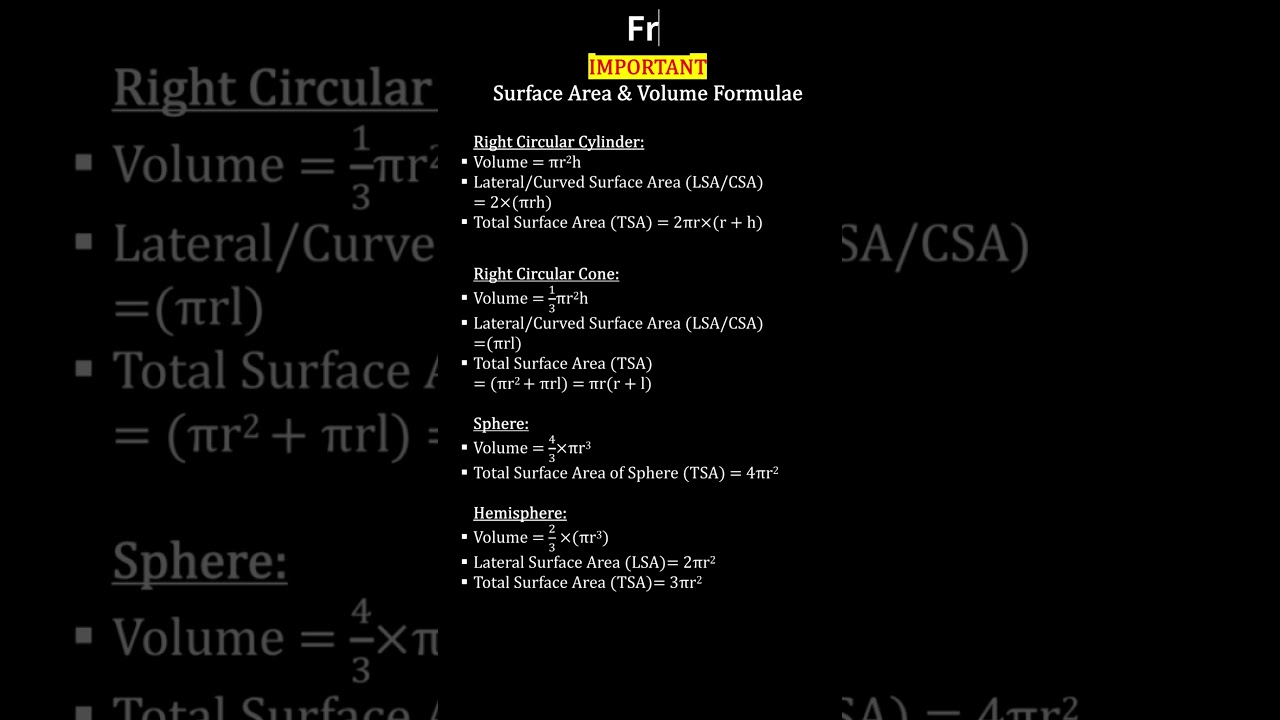 SURFACE AREA & VOLUME FORMULAE | CLASS 10TH | DOWNLOAD PDF #math #formula #wowsir