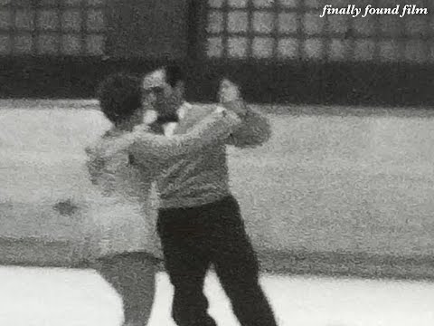 Vintage 1950s-1960s unidentified couple ice skating B/W home movie clip skaters skate rink