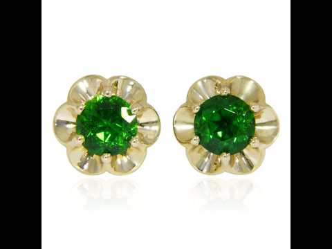 Cercei Stud Aur 1k Crom Diopsid Natural | Montura Floare Stilizata