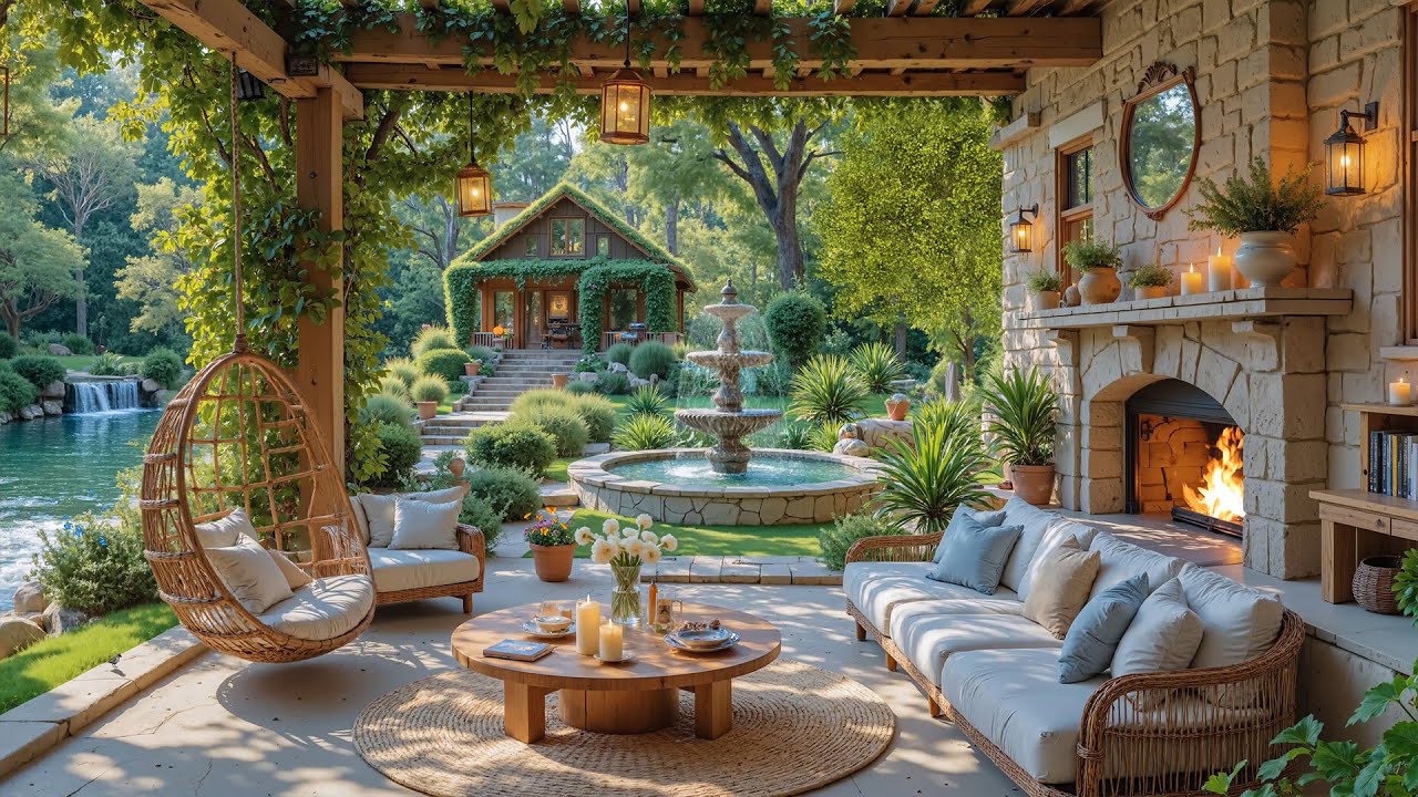 Peaceful Piano Music and Fireplace Sounds 🔥 Cozy Porch Ambience for Deep Relaxation  💆‍♂️