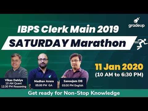 IBPS Clerk 2019 Marathon Class | Reasoning, Maths, English for IBPS Clerk Mains 2019