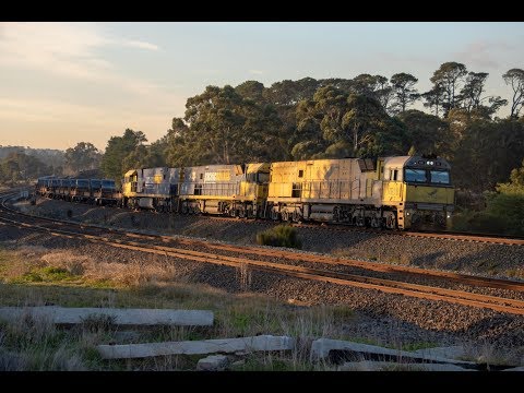 Indian Pacific NR18 leads NR36 and NR11 on 7WM2 steel at Kilmore East- 2/6/18