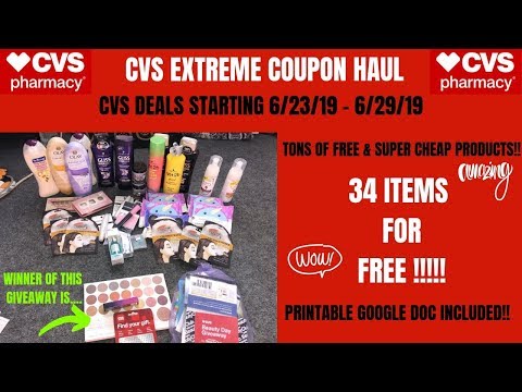 CVS EXTREME COUPON HAUL DEALS STARTING 6/23/19~37 ITEMS FOR FREE 😍~FREE & CHEAP~GIVEAWAY WINNER IS. Video