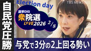 【ライブ】衆議院選挙 開票速報 2026⚡自民党圧勝  与党で3分の2上回る勢い「戦後最短」16日間の選挙戦 結果は？【選挙DIG】(2026年2月8日)｜TBS NEWS DIG