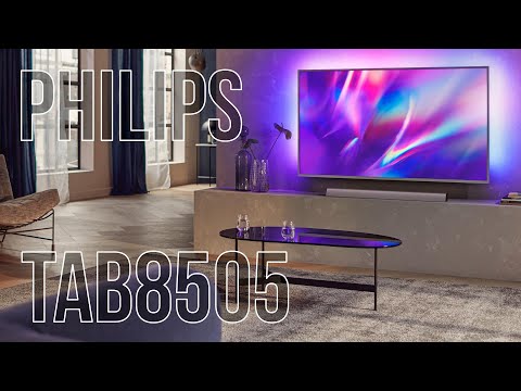 Namų kino sistema „Philips Soundbar“ garsiakalbis TAB8505/10, maks. 240 W. Integruotas žemųjų dažnių garsiakalbis, Dolby Atmos®, suderinamas su DTS Play-Fi, jungiasi su balso asistentais video