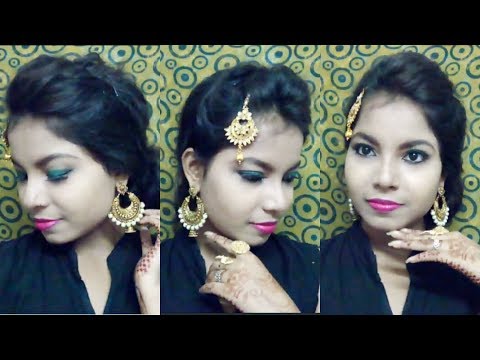 EID special MAKEUP + HAIRSTYLE for BEGINNERS || Teal Green Eye & Ombre Lips Video