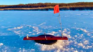 Chasing Flags on First Ice - Tip Up Ice Fishing Fun!