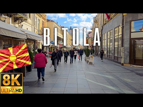 Bitola in 8K Ultra HD | Relaxing Street Walk on Širok Sokak
