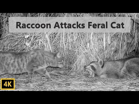 Raccoon Attacks Feral Cat