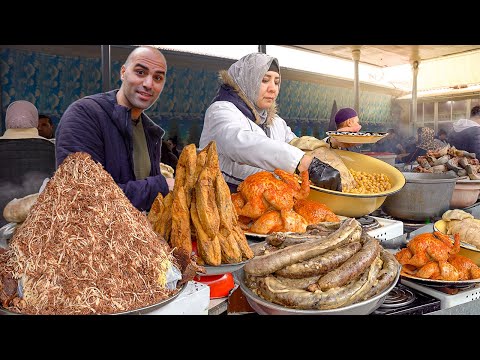 MOST UNIQUE Street Food in Uzbekistan - HORSE sausage + GREEN noodles + HALAL food market