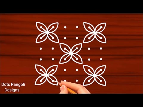 Rangoli designs flowers kolam | 6*6 Dots muggulu designs | Pulli kolam rangoli | Dots rangoli design