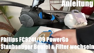 Philips FC8241/09 PowerGo Staubsauger Beutel und Filter wechseln Bodenstaubsauger Anleitung