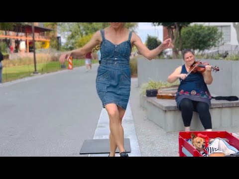 Celtic Buckdance on the Atlanta Beltline - Miss Moonshine & Bella Issakova - Mr B cute dog in Wagon