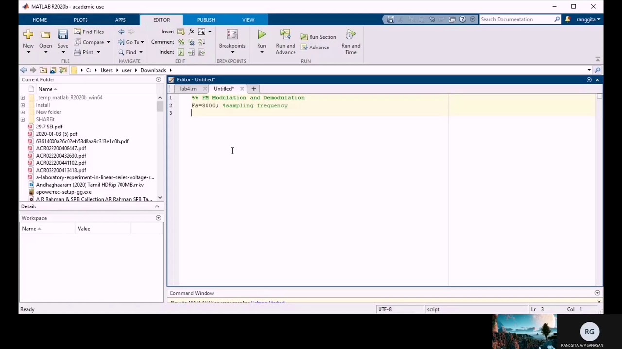 Frequency modulation and demodulation using matlab code (Lab4)
