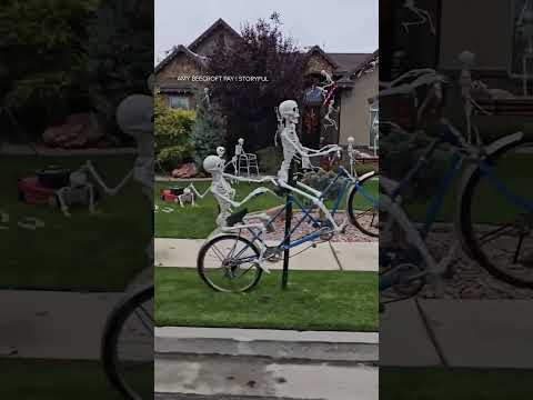 Skeleton crew takes over front yard of home as part of elaborate Halloween decorations