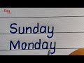 Seven days name | Sunday Monday Tuesday | Day's name | handwriting |writing | Eng Teach