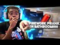 HE ALMOST BLEW THE BATHROOM UP Reaction To Firework In Bathroom Prank