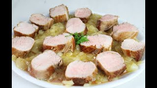 Solomillo de cerdo con cebolla confitada o caramelizada  ¡fácil y delicioso!!