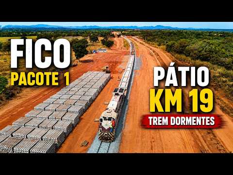 OBRAS DA FICO: TREM DE DORMENTES NO PÁTIO KM 19 | OBRAS EM ANDAMENTO | MARA ROSA | DRONE CAPTURA