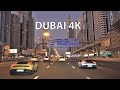Dubai 4K Driving Downtown Skyscraper Sunset