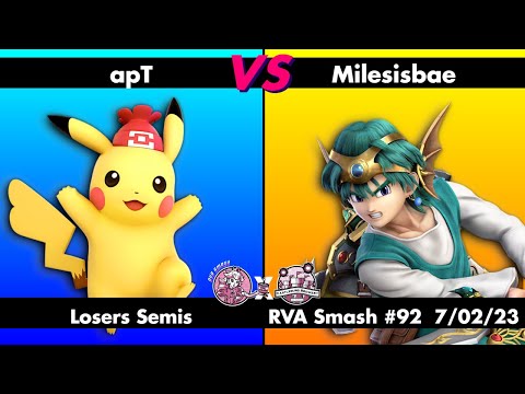 RVA Smash #92: apT (Pikachu) vs Milesisbae (Hero) | Losers Semis | 24 Entrants | SSBU