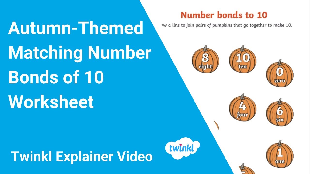 Autumn Themed Matching Number Bonds of 10 Worksheet