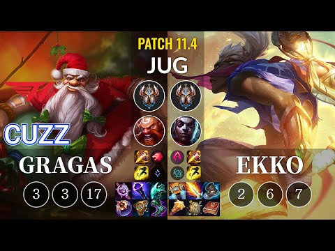 T1 Cuzz Gragas vs Ekko Jungle - KR Patch 11.4