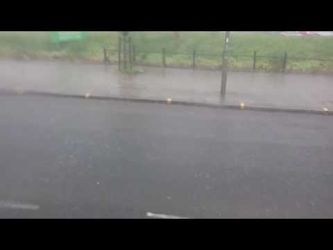 It is storming in london the bus didn't move for ten minutes because of the rain it's crazy