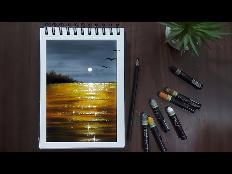 #38 - Easy Technique REALISTIC 😱 Seascape and sparkle light with OIL PASTEL (step by step) Drawing