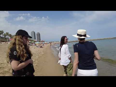 4K Beach Walk - Barcelona Spain - Barceloneta Beach 2022