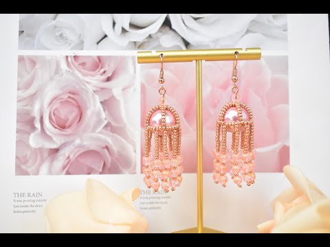 Beebeecraft DIY pink earrings with glass beads and seed beads.