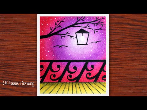 How to draw Beautiful Moonlight Scenery with oil pastels,  Oil Pastel Drawing 2021