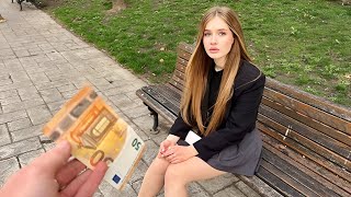 A beautiful girl alone in the garden while a stranger gives a helping hand to the lady | Models