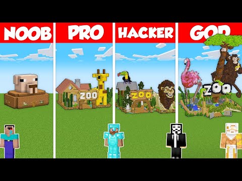 ZOO ANIMAL PARK HOUSE BUILD CHALLENGE - Minecraft Battle: NOOB vs PRO vs HACKER vs GOD / Animation