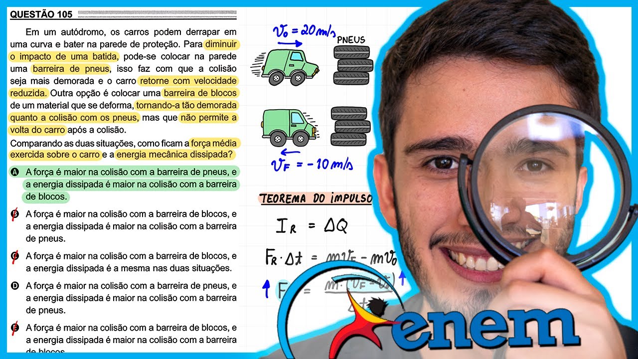 ENEM 2022 - Em um autódromo, os carros podem derrapar em uma curva e bater na parede de proteção. Pa