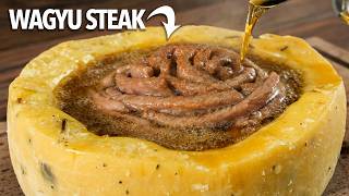 I fried STEAKS inside a CHEESE Wheel and this happened!