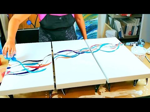 Triple Trouble - From Rags to Riches / Acrylic Pouring / Fluid Art / Florida Artist / Triptych