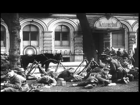 German Monarchists parade on street in Berlin, Germany as Nazi Party soldiers loo...HD Stock Footage