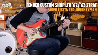 Video thumbnail for No Talking...Just Tones | Fender Custom Shop LTD '62/'63 Strat Journeyman Aged Fiesta Red by Peach Guitars